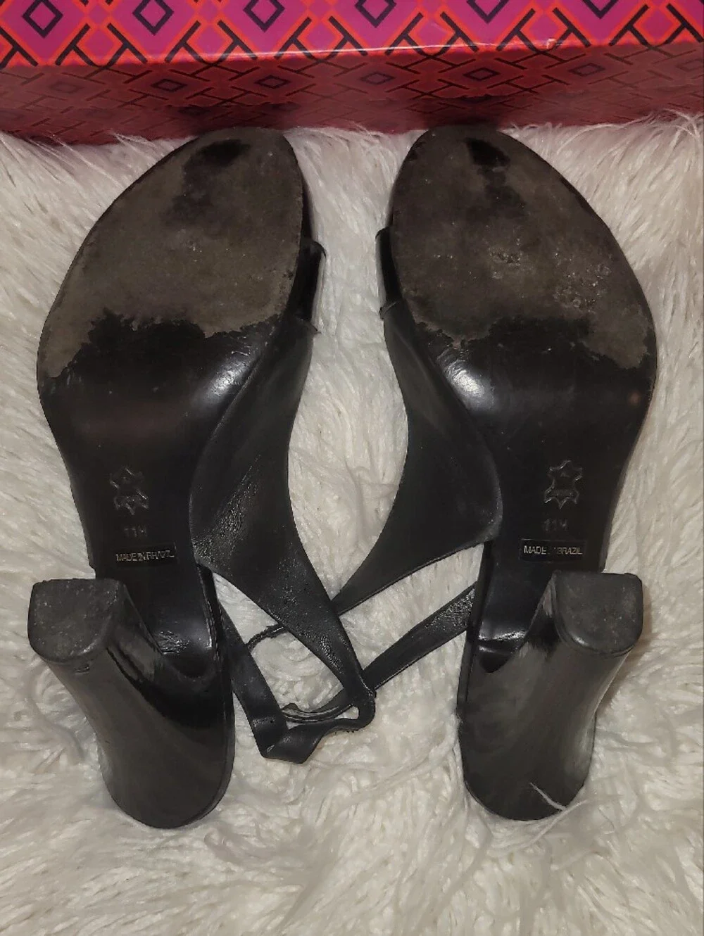Tory Burch Black Patent Slingback Heels with Gold Logo Accents
